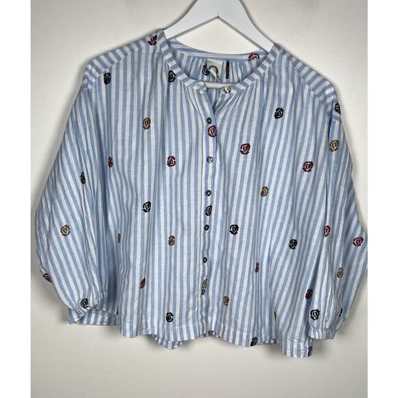 ANTHROPOLOGIE Akemi + Kim Size XS Adela Striped Embroidered Boho Blouse - Picture 2 of 9
